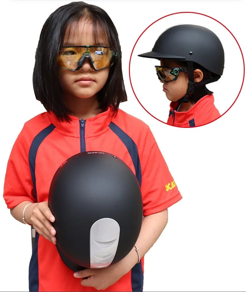 Super light summer equestrian riding helmet in bright black, silver pink, white orange, and silver black colours.