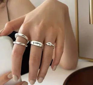925 sterling silver adjustable opening ring for women in minimalist Korean-style design