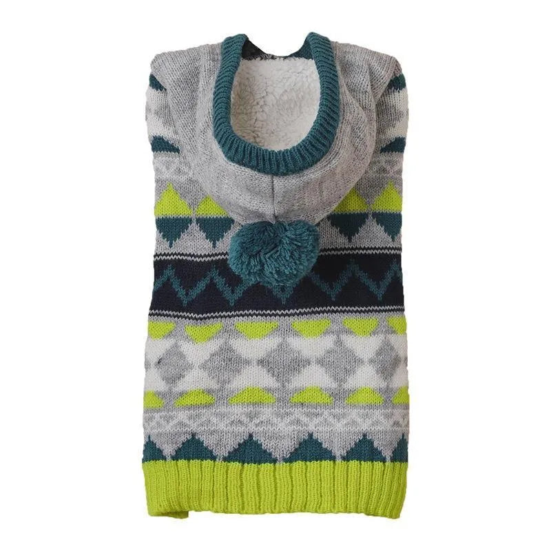 Green acrylic pet sweater with diamond pattern knit for dogs or cats