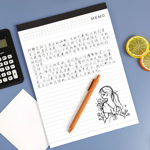 A4 tearable notebook with grid-lined paper and wireless adhesive binding
