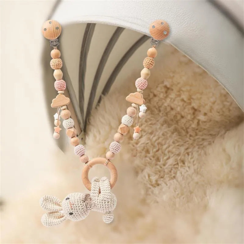 Cart chain rabbit or lion baby crib hanging nibbling toy with metal clip for infants 0-3 years