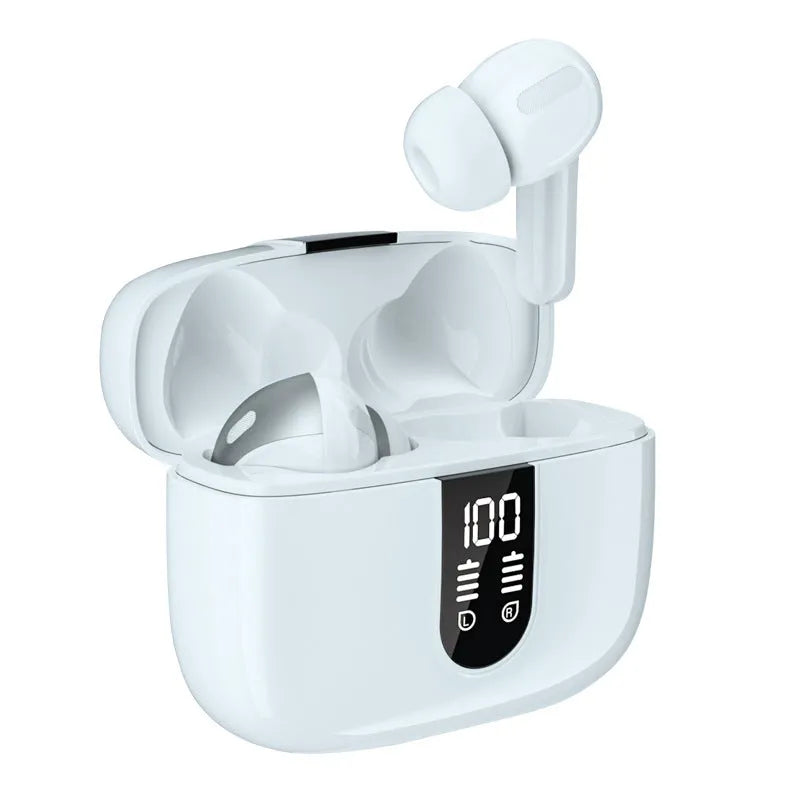 Bx08 wireless headset with digital display charging case in white