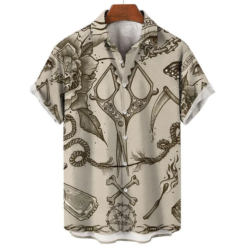 Men's 3D digital print Hawaii short sleeve polo collar cardigan shirt in polyester, available in multiple colours and sizes S to 5XL