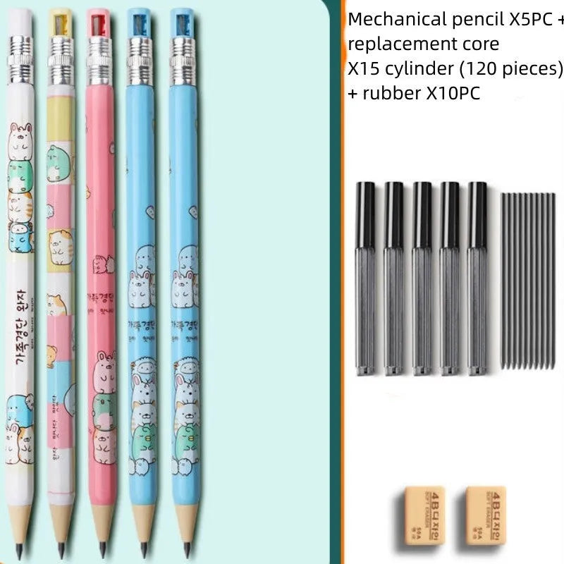 Children's cartoon-themed mechanical pencil with 2.0mm thick lead and plastic construction