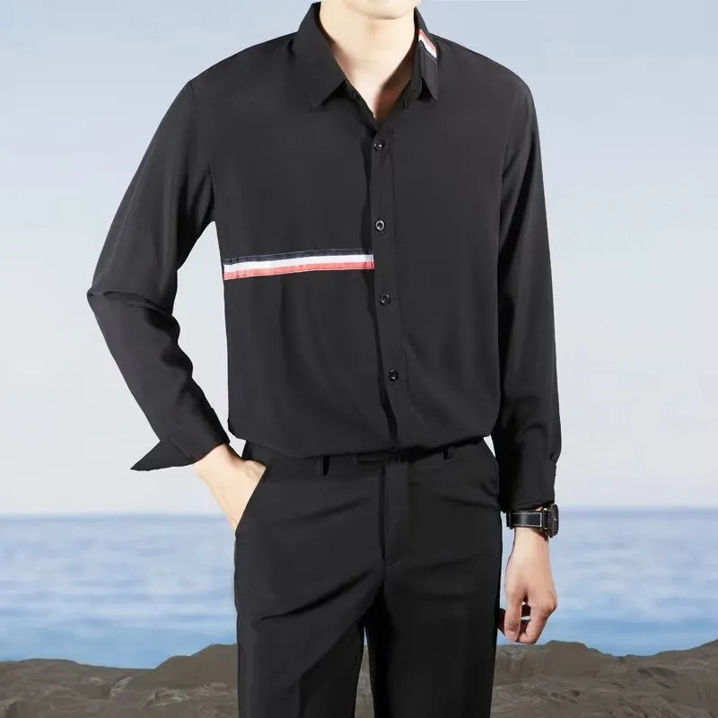 Hong Kong style ins loose cotton blend shirt in non-ironing fabric available in multiple colours and sizes