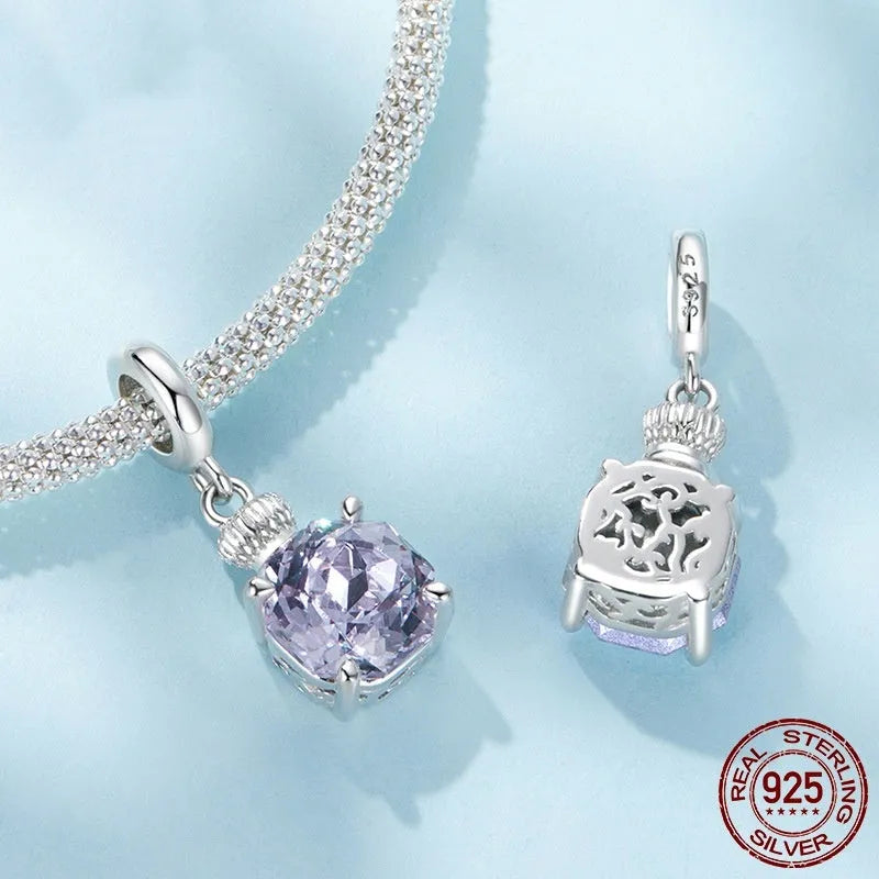 S925 sterling silver purple perfume bottle bead, 2.2cm x 0.8cm, with 0.4cm aperture for DIY jewellery