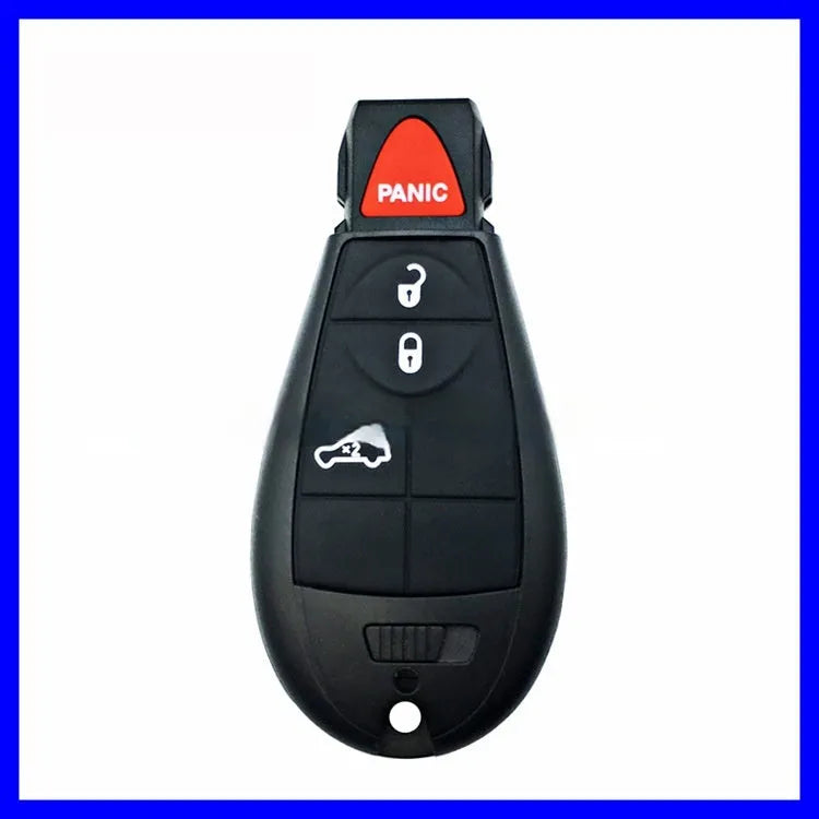 Dodge Chrysler car key shell replacement in ABS plastic with brass components, showing dimensions of 85mm by 42mm.