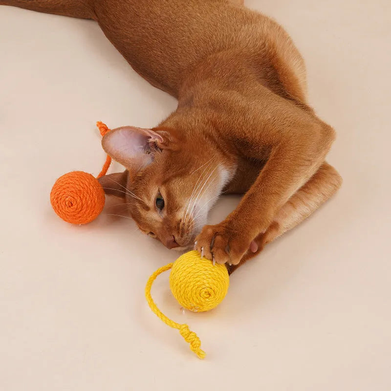 Cat toy set showing bite-resistant teaser wand and catnip ball in multiple colour variations