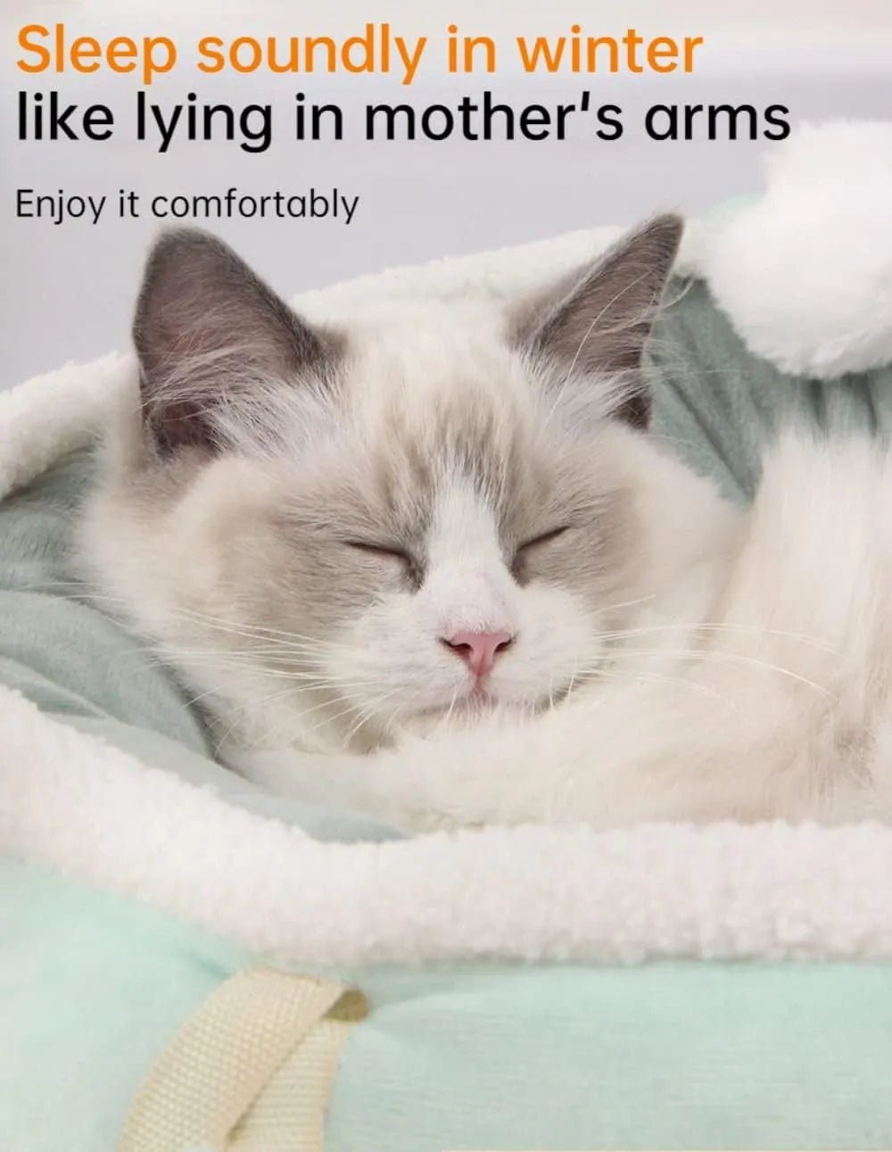 Green chick-shaped cat bed shown both flat and hanging as a hammock for a small cat