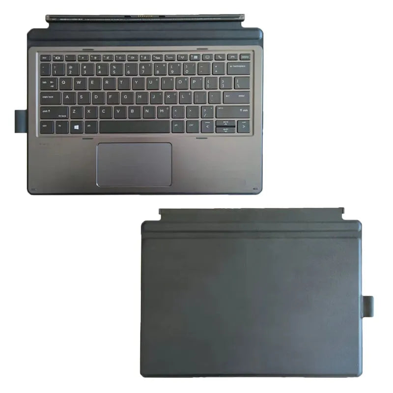 Elite X2 and Pro X2 slim tablet keyboard with PS/2 cable, wireless receiver, and multimedia keys on a wooden desk.