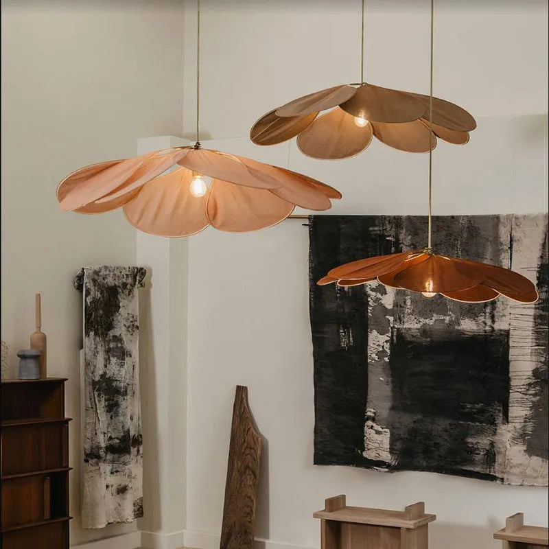 Bohemian style fabric hanging pendant lamp in a choice of colours and diameters.