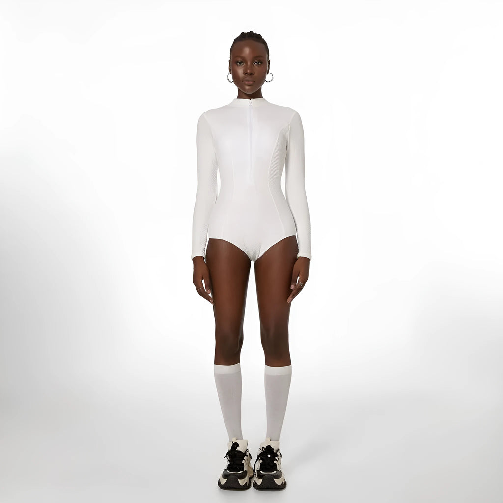 Women's white solid colour cotton blend one-piece swimsuit for summer