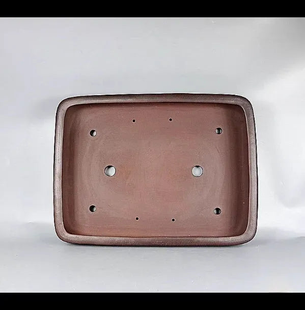 Handmade antique rectangular purple clay flower pot for tabletop or floor use.
