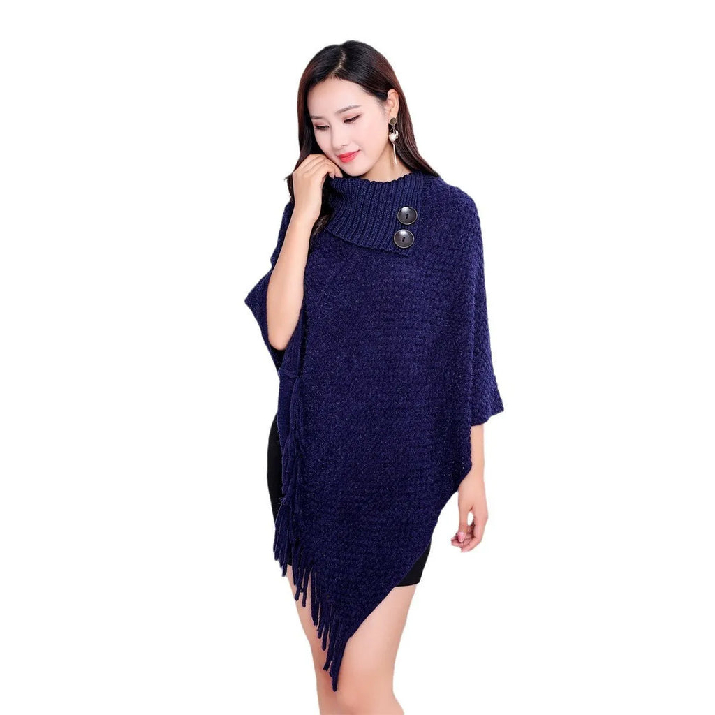 Sleeveless acrylic fibre cloak shawl in free size with dot pattern, shown in one of eight colour options
