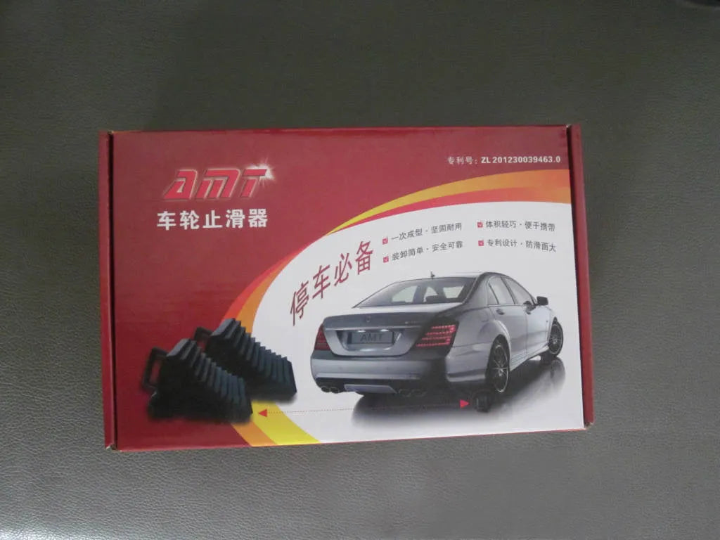 Pair of pure black triangular car wheel anti slip devices for parking security