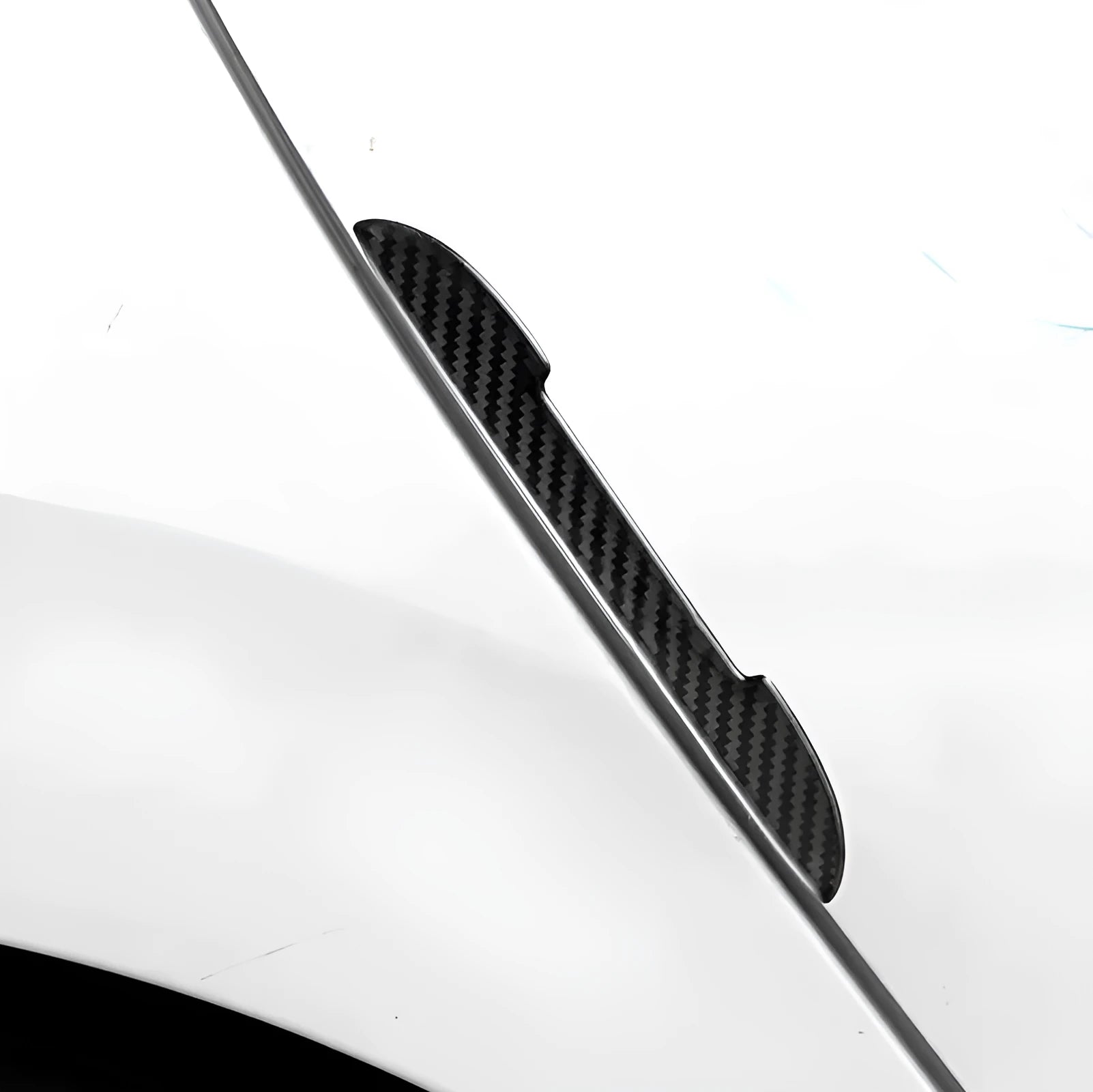 Black carbon fibre texture car door collision protection strips showing universal fit design