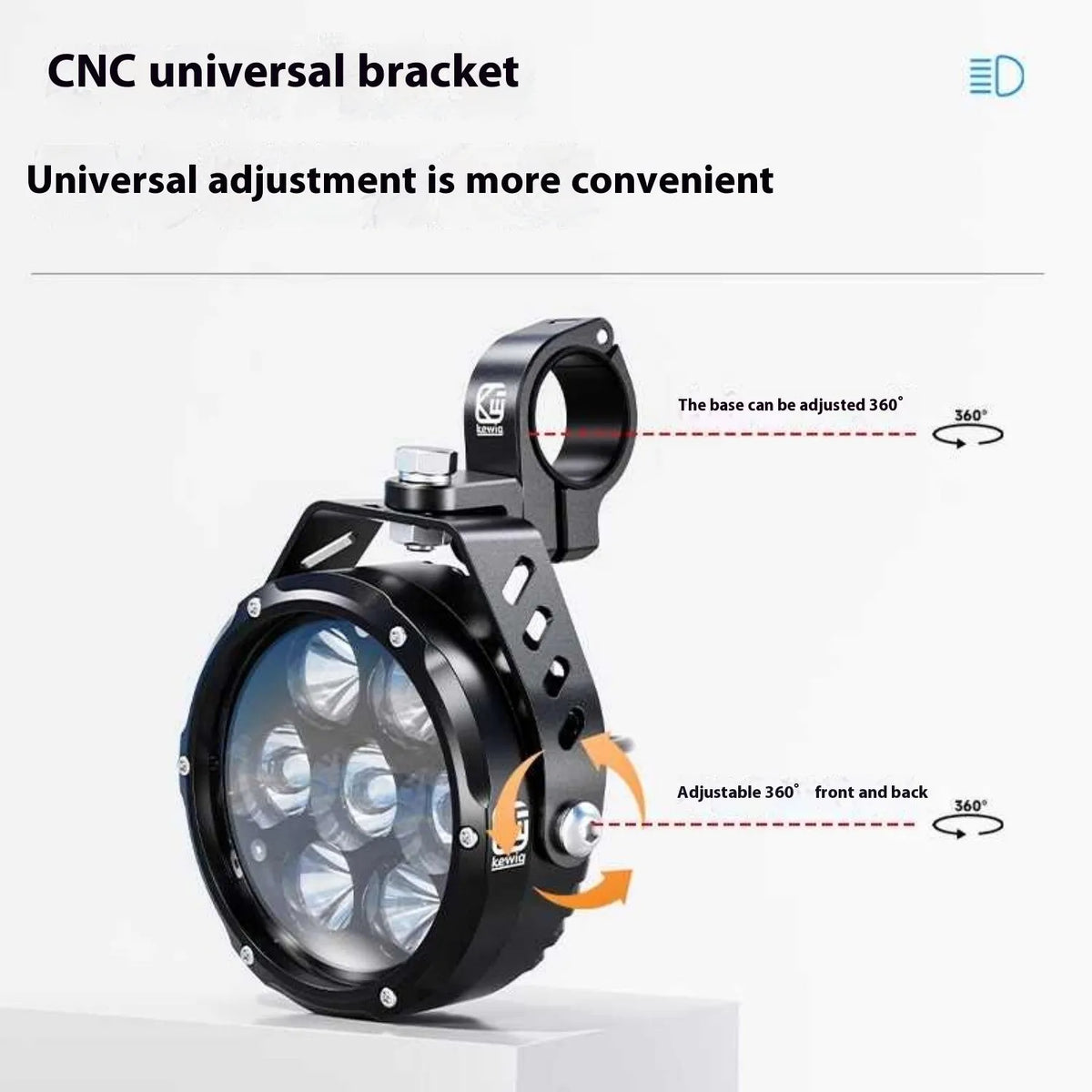72W motorcycle LED spotlight with high and low beam, 6000K, K7 standard or quick release edition