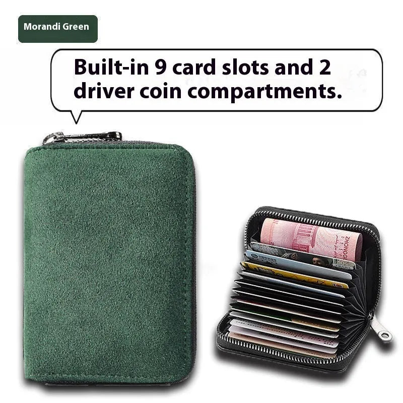 Men's anti-degaussing card holder in advanced gray with 11 card slots, PU suede finish