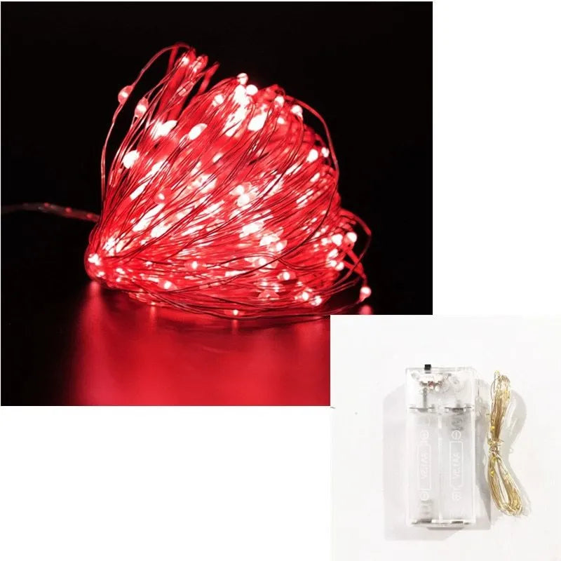 1M copper wire LED string light with 100 beads, battery or USB power, in Multicolor, Pink, Purple, Warm White or White