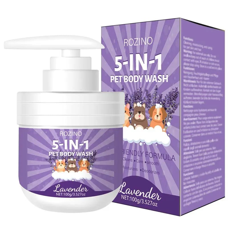 100g plastic bottle of deodorising pet shower gel for dogs and cats, with lasting fragrance.