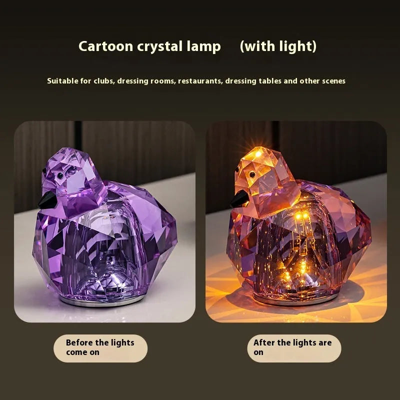 Portable crystal table lamp, 85 x 80mm, built-in battery, third gear dimming, pink purple or transparent