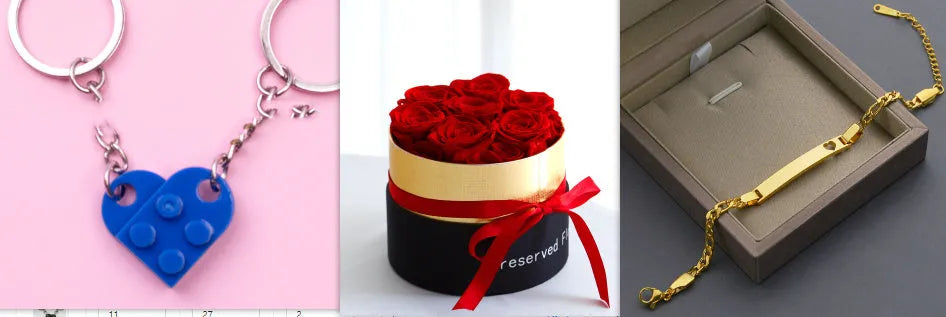 Boxed set of preserved red eternal roses in a luxury gift box for Valentine's Day.