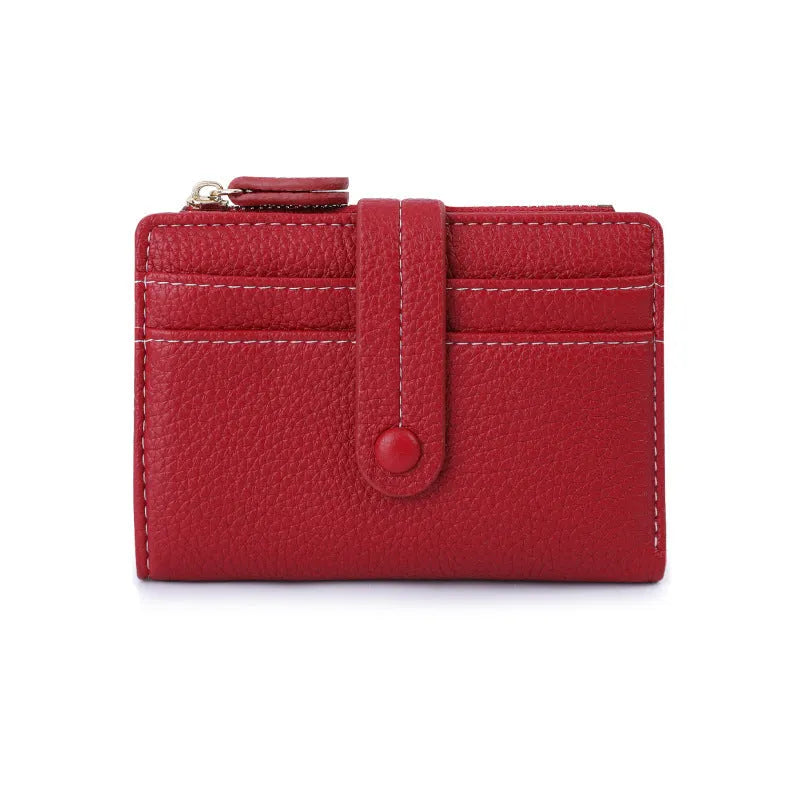 Women's small PU leather wallet in solid colour with zip closure and coin purse, front view