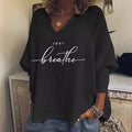 Women's V-neck long sleeve loose top with digital printing in brushed milk silk Spandex fabric