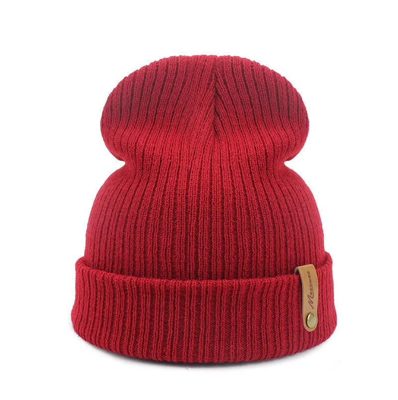 Unisex jacquard knit beanie hat in monochrome pattern, polyester, flat brim, high top, 52-60cm circumference