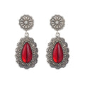 Retro bohemian carved ruby drop earrings for women in red alloy finish