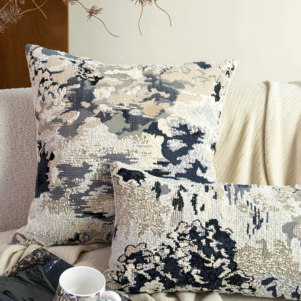 Antique blue floral artistic pattern on a square and a bolster decorative pillowcase.