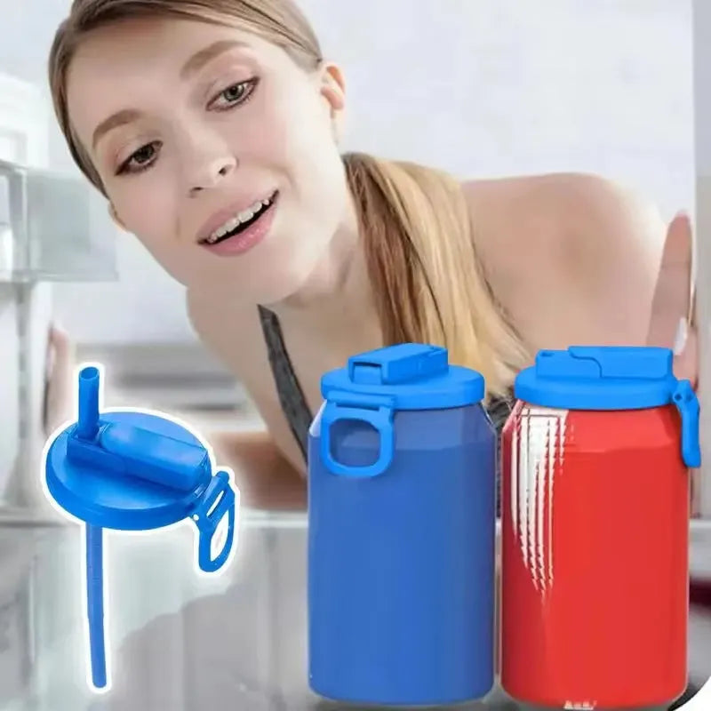 Reusable plastic soda can lid with straw for standard Coke cans, round injection moulded can stopper.