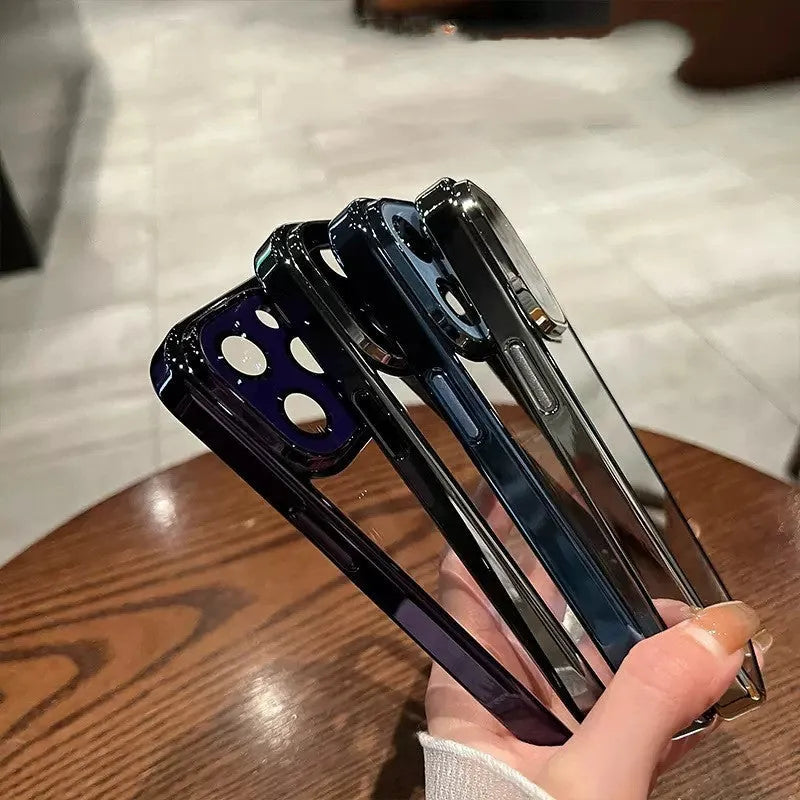 Electroplated invisible bracket transparent hard shell protective cover for iPhone 14 Pro in blue