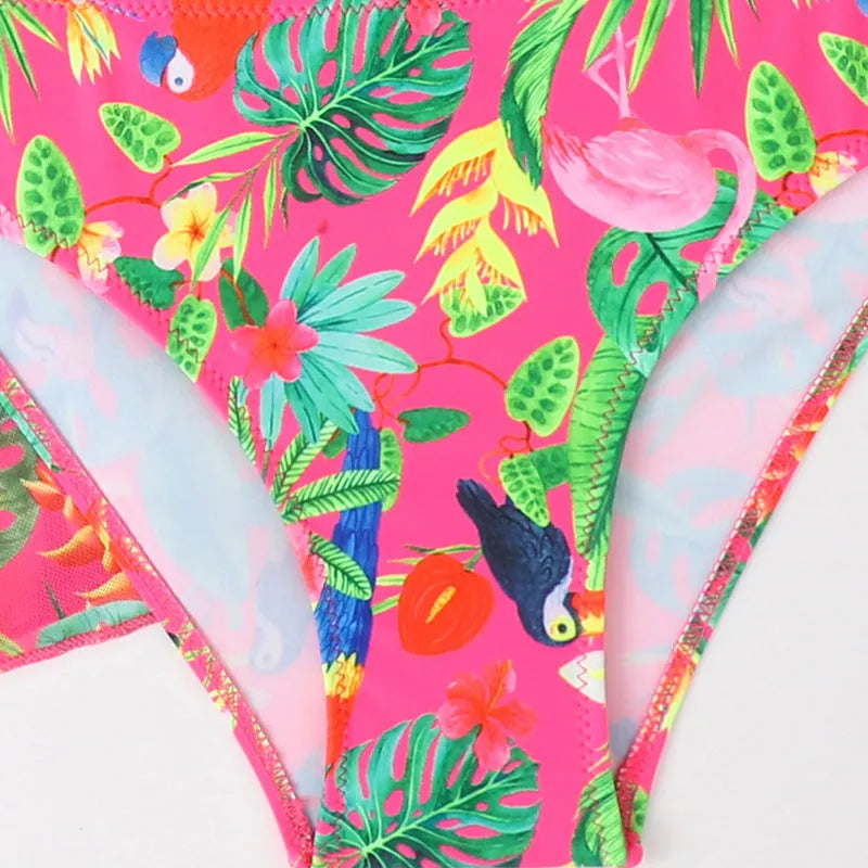 Girls floral patterned split overclothes swimsuit bikini set in polyester fabric