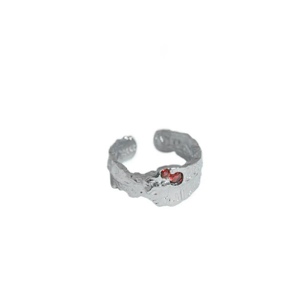 White gold colour open adjustable ring with zircon inlaid diamond style stone and copper band
