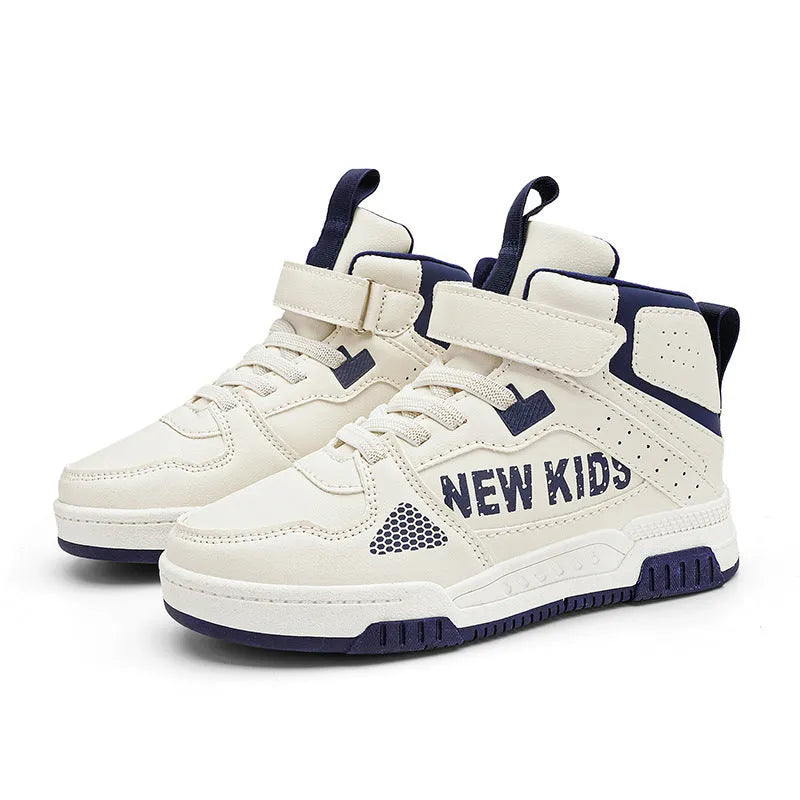 Children's street outdoor sneakers with buckle fastening and letter pattern in beige green, blue, white powder, and white & purple colours