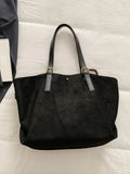 Large capacity soft PU leather shoulder bag for women in retro style with sewing thread detail and pendant