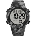 Waterproof male student sports electronic watch with 47.42mm digital dial, plastic band, and stainless steel buckle
