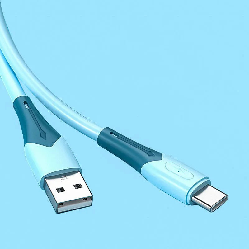 Jane Type-C liquid silicone data cable in pink, green, blue for fast charging mobile phones