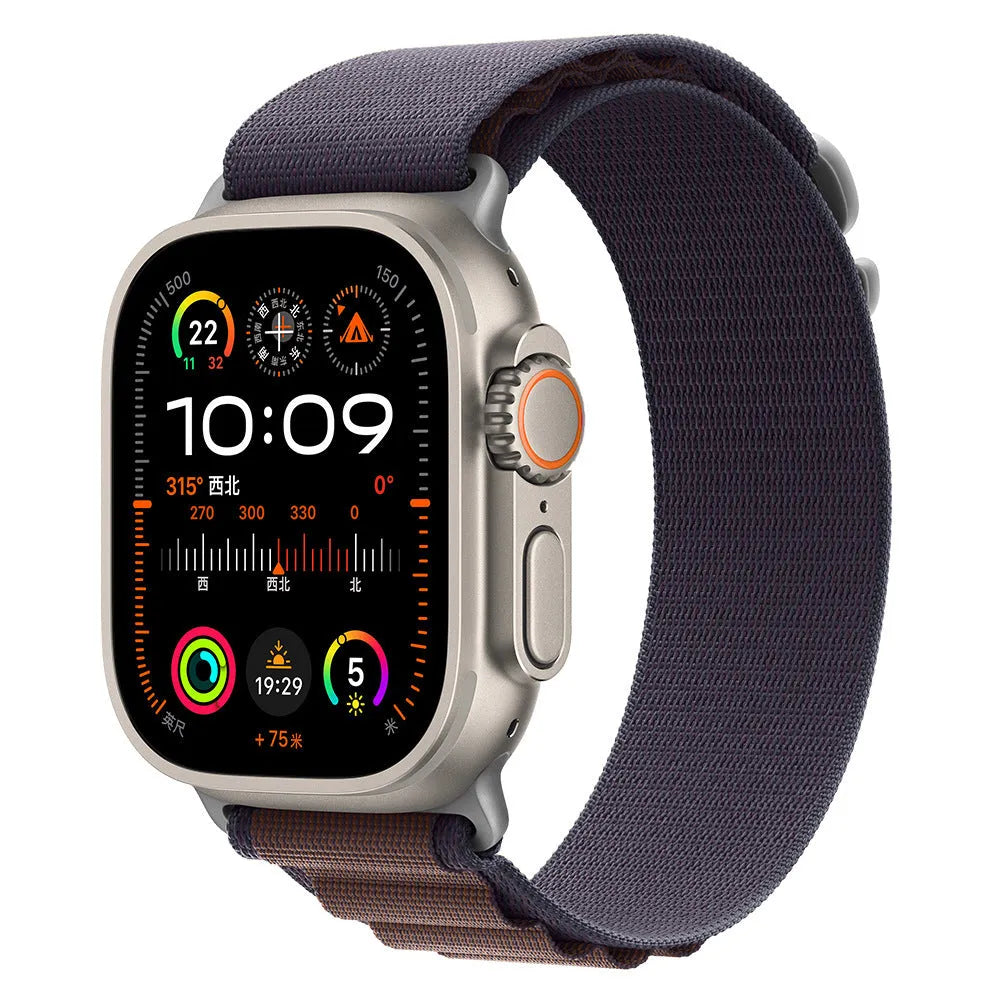 Nylon looped watch strap in green, orange, starlight, black, olive, blue and indigo for 38/40/41mm and 42/44/45/46/49mm cases