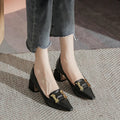 Chunky heel commuter shoes in black, khaki or beige with low top cut, block heel, microfiber upper and rubber sole, sizes 34-40