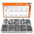 Open box showing assortment of 304 stainless steel spring lock washers in various sizes.