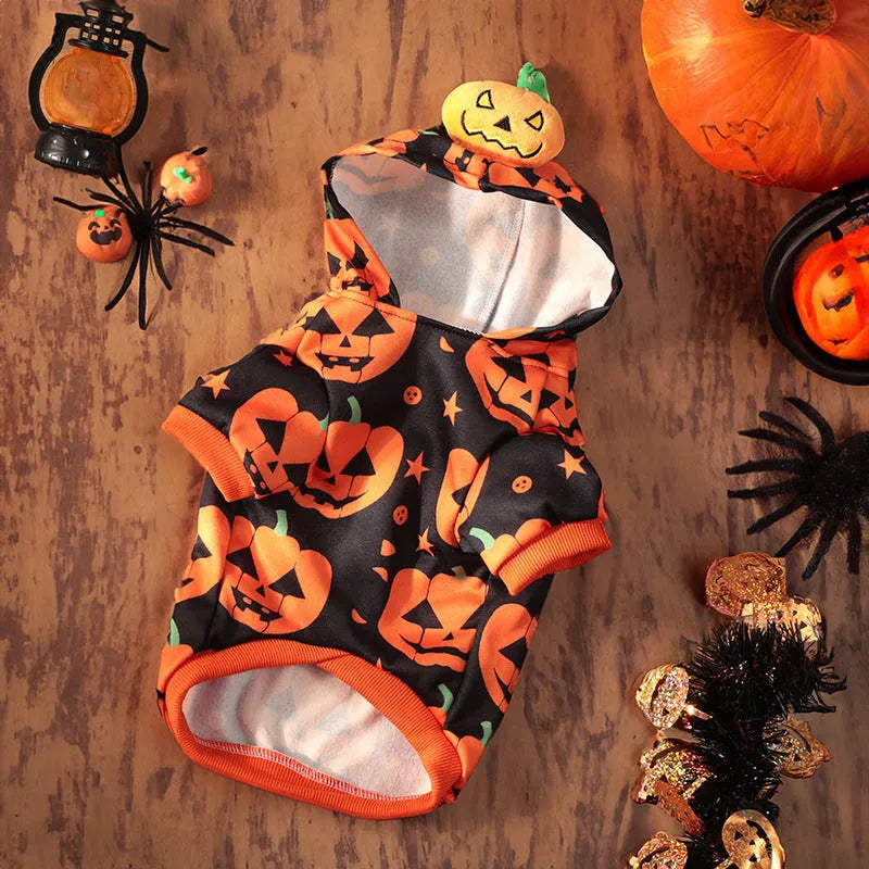 Halloween pumpkin skirt and sweater pet costumes in crystal velvet for small dogs and cats
