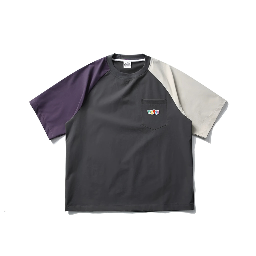 Dark grey men's T-shirt with raglan sleeves and contrast colour design