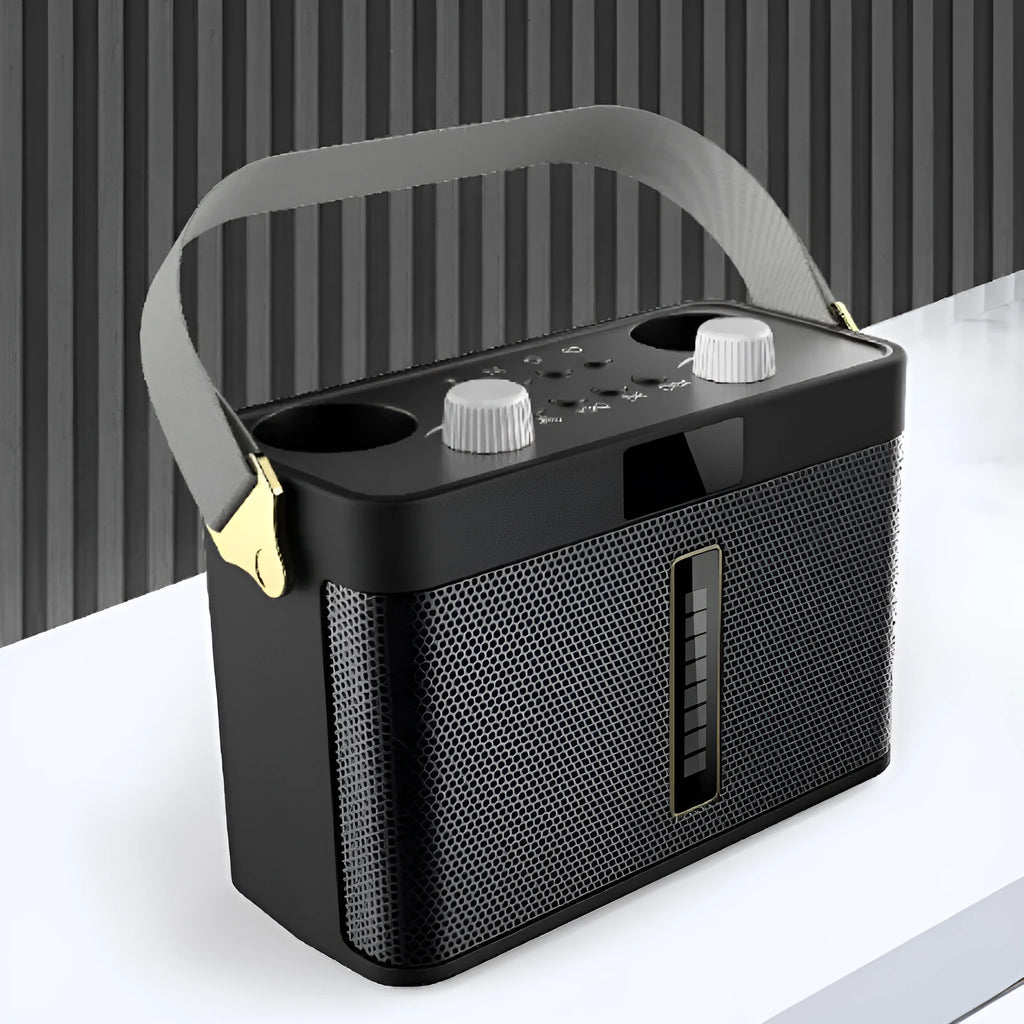 Outdoor Bluetooth speaker with two microphones, black colour, strap included