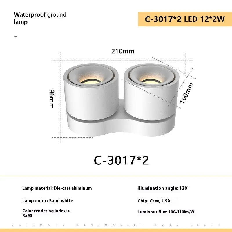 Sand white LED double-headed ceiling spotlight with die-cast aluminium body, 24W, punch-free mount