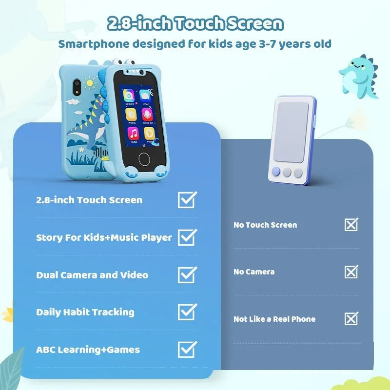 Blue and green bear-shaped handheld touch mobile phone camera toy for children on a white background