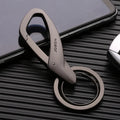 Zinc alloy double ring car key chain in black, chrome, or nickel colour with waist hanging design
