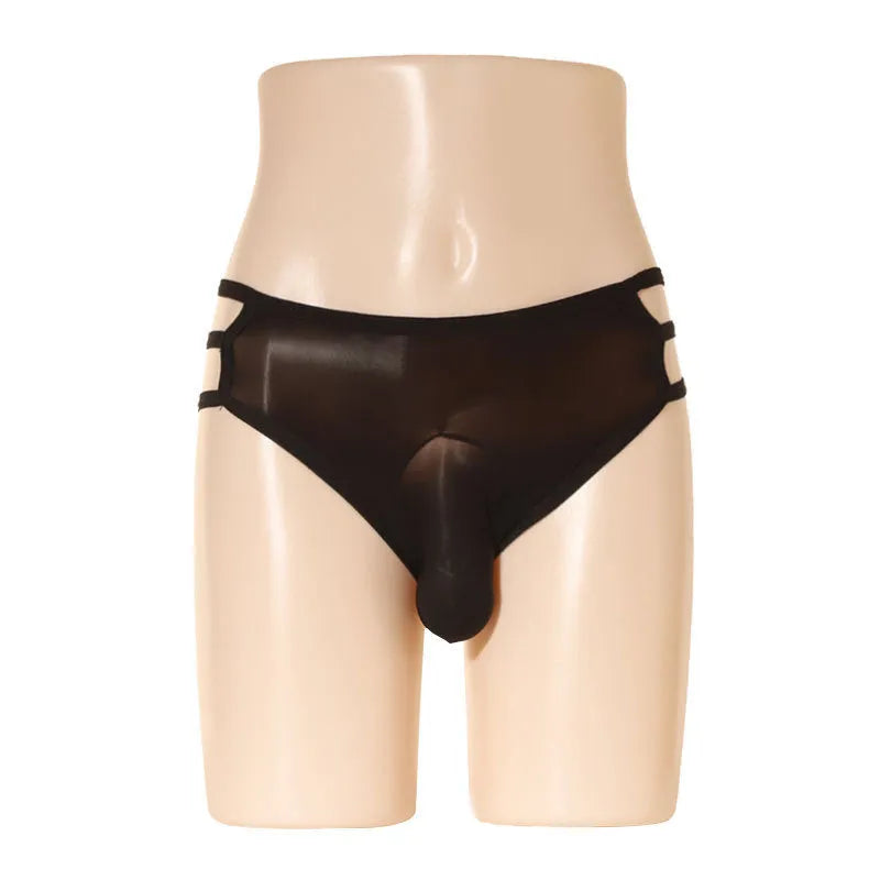 Men's fully transparent nylon elephant nose shorts in multiple colours on a neutral background.