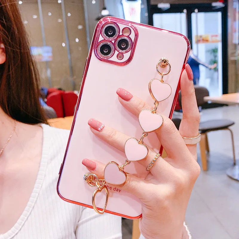 Silicone mobile phone case with built-in bracelet for Samsung Galaxy and iPhone XR in solid colours